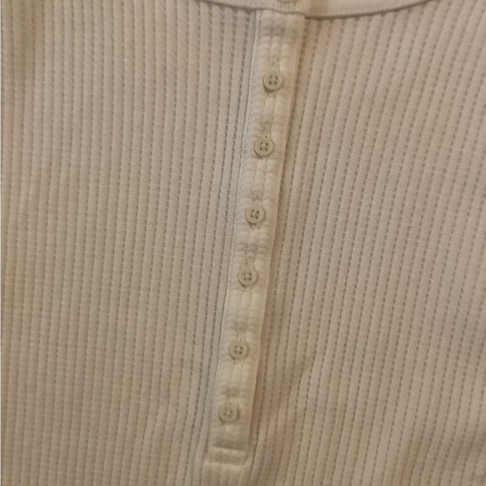 GAP WAFFLE RAGLAN HENLEY - IVORY LONG SLEEVE RELAXED FIT MED - CUSTOMER FAVORITE - Picture 8 of 16